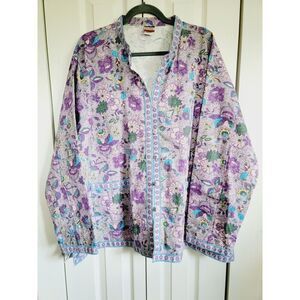 Tudor Court 3X Lavender Jacket Floral Mandarin Collar‎ Plus Size Pockets Cotton